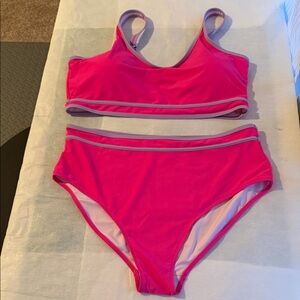 Hot Pink Bikini Set with Light Purple Trim